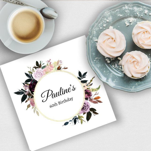 Lila Mauve Ro Blommigt 60:e Födelsedagsfesten Pappersservett (Need more matching party supplies? Message me!)