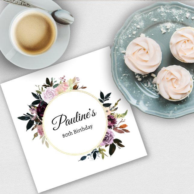 Lila Mauve Ro Blommigt 80:e Födelsedagsfesten Pappersservett (Need more matching party supplies? Message me!)