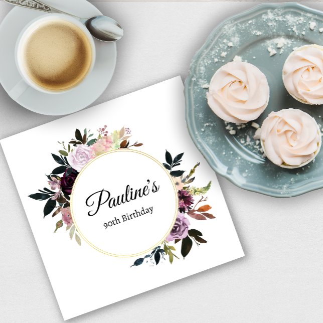 Lila Mauve Ro Blommigt 90:e Födelsedagsfest Pappersservett (Need more matching party supplies? Message me!)