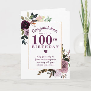 Lila Mauve Rosa Blommigt 100th Birthday Kort