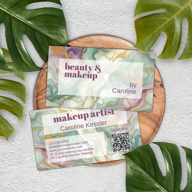 Lila Mauve Rosa Grönt Guld Marble Art Mönster Visitkort (Skapare uppladdad)