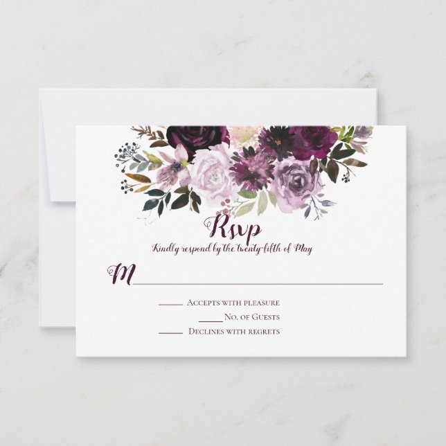 Lila Mauve Rosa Pionrosor RSVP OSA Kort (Framsida)