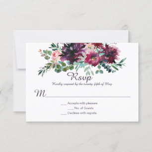Lila Mauve Rosa Plommon Röd Violett Grönska RSVP OSA Kort
