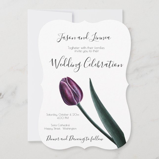 Lila Mauve Tulip Minimalist Elegant Inbjudningar (Framsida)