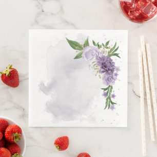 lila mauve vit blomster pappersservett