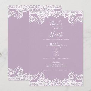 Lila Mauve & Vit Slöja Elegant Bröllop Inbjudningar