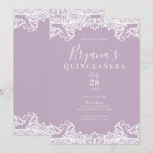 Lila Mauve & White Lace Elegant Quinceañera Inbjudningar