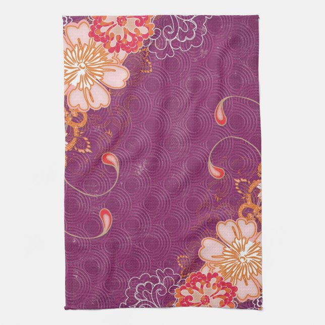 Lila med Big Flowers Tea Towel Kitchen Towel Kökshandduk (Vertikal)