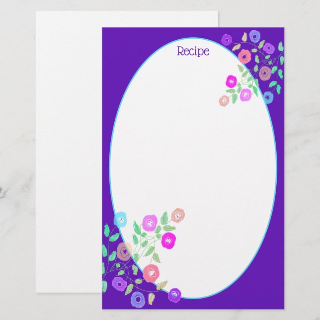 Lila med Blommigt konst Brevpapper (Fram/baksida)