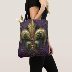 LILA MED GRÖNT & GULD MARDI GRAS FLEUR DI LIS TYGKASSE