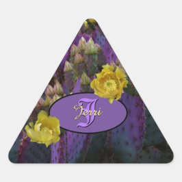 Lila med Gula blommor kuvert förseglingar Triangelformat Klistermärke