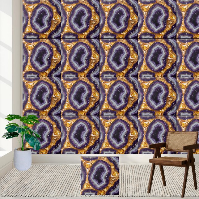 Lila med Guld Ametyst Geode Crystal Tile Kakelplatta (Purple With Gold Amethyst Geode Crystal Tile)