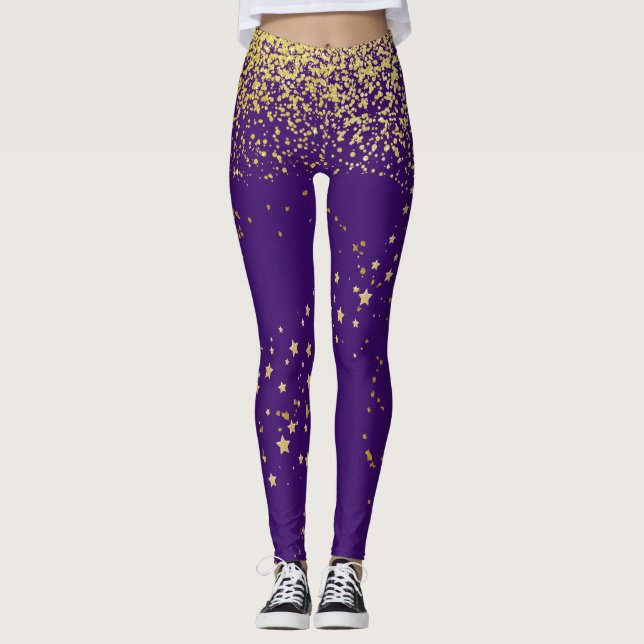 Lila med Guld dekorfärg Leggings (Framsida)