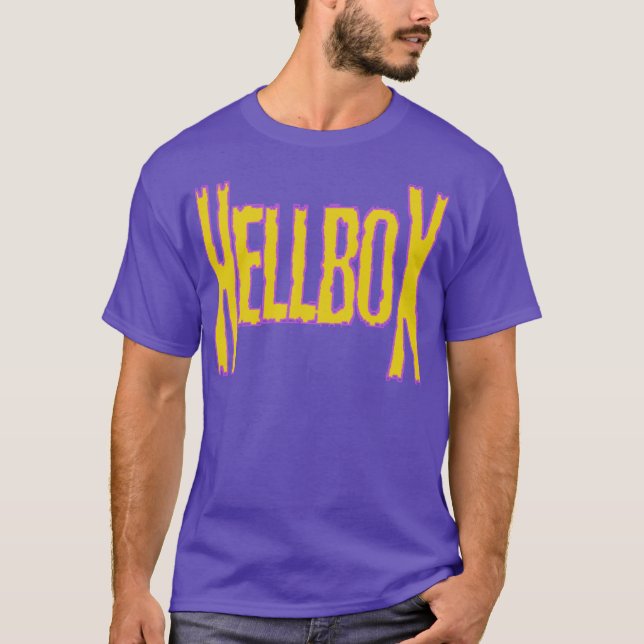 Lila med gultens teckensnitt Hellbox t-skjorta T Shirt (Framsida)