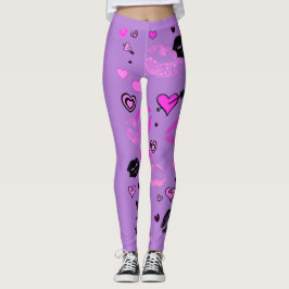 Lila med Hearts och Läppar Leggings