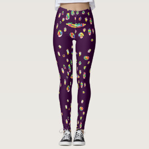 Lila med mönster- plåsterdel med blandad färgad leggings
