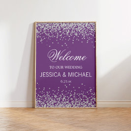 Lila med mousserande Silver Glitter Bröllop Poster