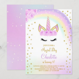 Lila med regnbågsenhjörningsinbjudan inbjudningar