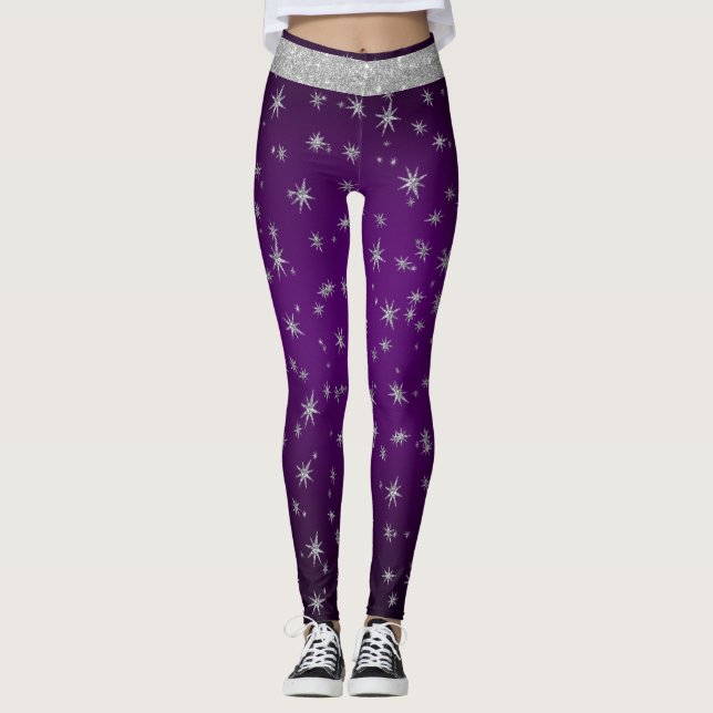 Lila med Silver Stars Leggings (Framsida)