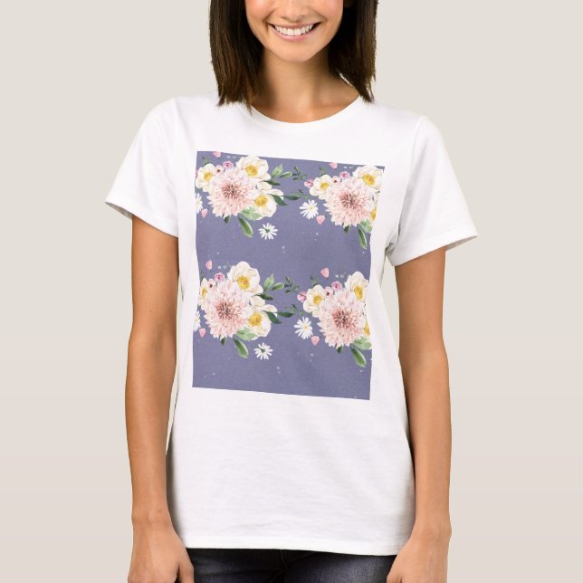 Lila med vita blommor t shirt (Framsida)