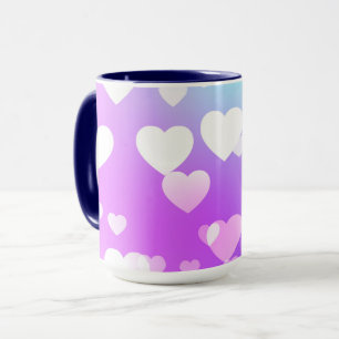 Lila med vita hjärtan, tvåtonat kaffe och te mugg