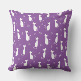 LILA MED VITA KATSILHOUETTER KUDDE