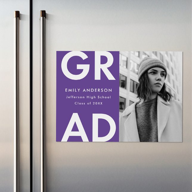 Lila | Meddelande om fet Grad Photo Studenten Magnetisk Inbjudningskort (Skapare uppladdad)