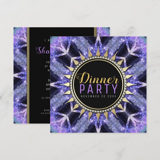 Lila medeltida magisk middagsfestinladan inbjudningar (Fram/baksida)
