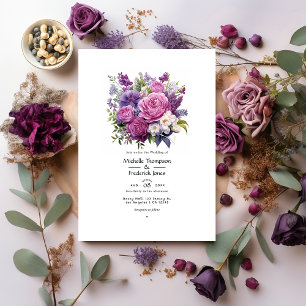 Lila Medley Blommigt Winter Wedding Inbjudningar
