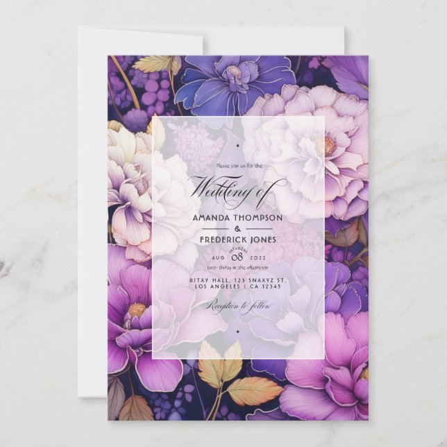 Lila Medley Blommigt Winter Wedding Inbjudningar (Framsida)