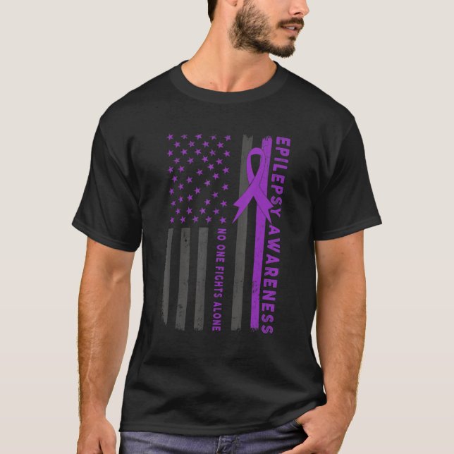 Lila Medvetenhet om Flagga med epilepsi i USA T Shirt (Framsida)