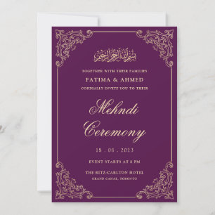 Lila Mehndi Henna Islamic Muslim Bröllop Inbjudningar