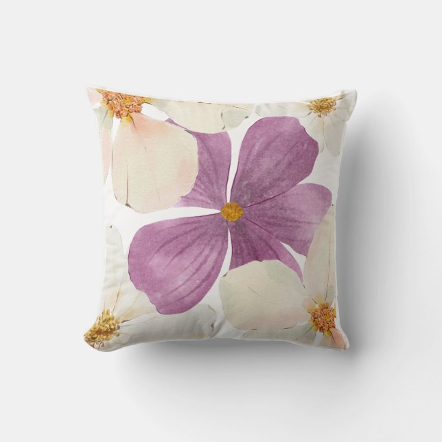 Lila mellan vita - Minimal fyllning med Blommigt Kudde (Framsida)