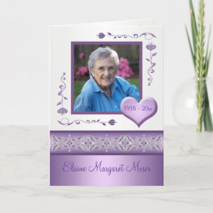Lila Memorial Card med foto Meddelande