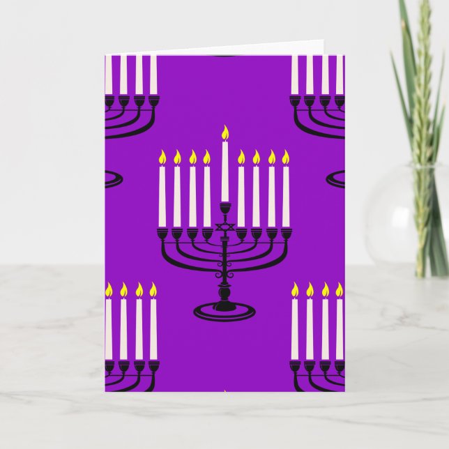 lila menorah hanukkah judisk tryck inbjudan (Framsida)