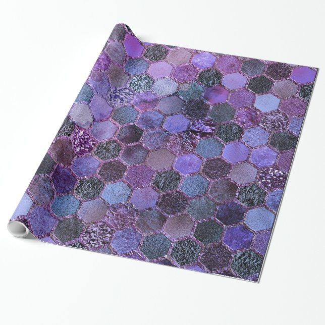 Lila Metall Foil Glitter honeycomb mönster Presentpapper (Utrullad)