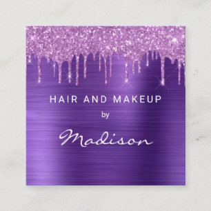 Lila Metall Rosa Drip Glitter Hair & Makeup Fyrkantigt Visitkort