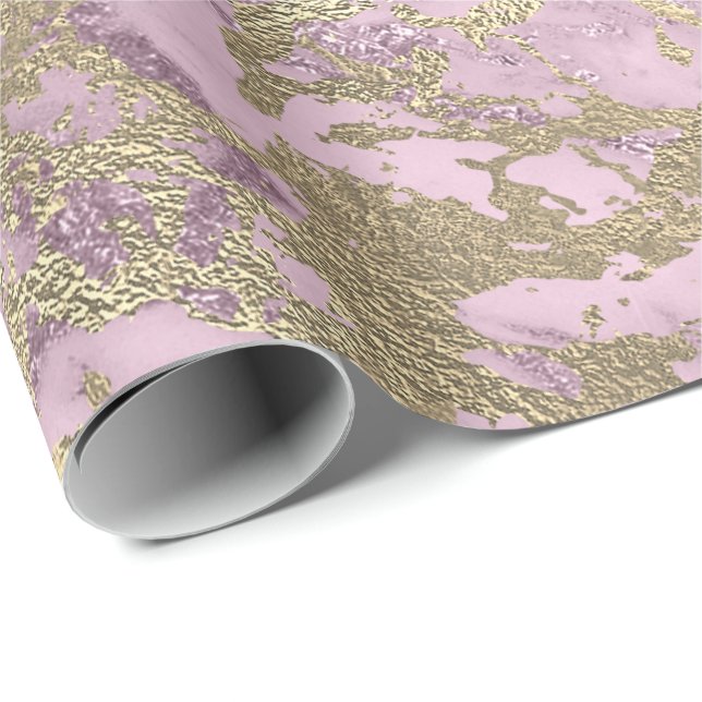 Lila Metallic Lilac Mauve Marble Stone Metallic Presentpapper (Rullad Hörn)