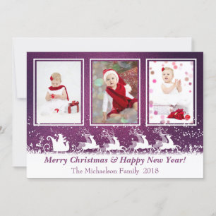 Lila Metallic Santa Snö-julkort Julkort