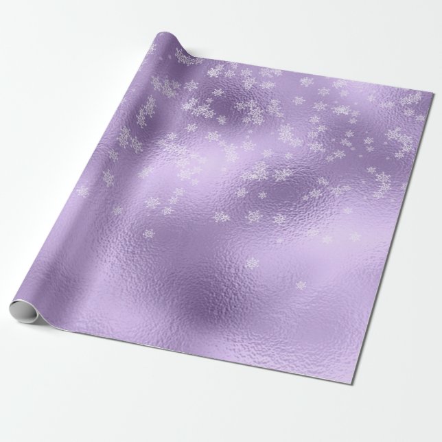 Lila Metallic Snöflingor Helgdag jul Presentpapper (Utrullad)