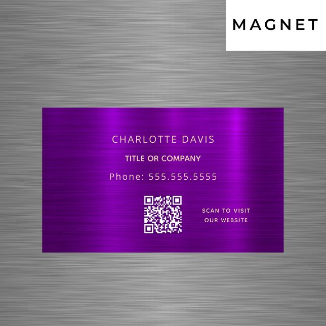 Lila metallisk minimalistisk elegant QR-kod Magnetiska Visitkort (Skapare uppladdad)
