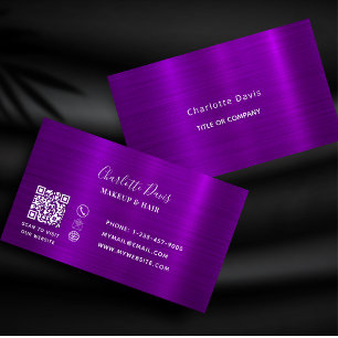 Lila metallisk minimalistisk elegant QR-kod Visitkort