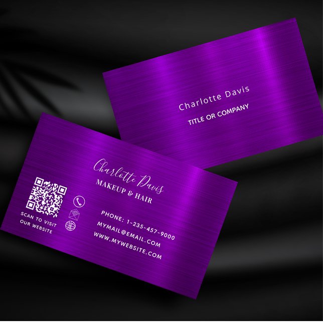Lila metallisk minimalistisk elegant QR-kod Visitkort (Skapare uppladdad)