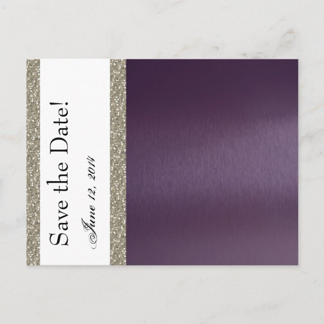 Lila Metallisk och Silver Spara Datum Meddelande Vykort (Framsida)