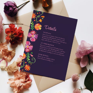Lila mexikansk blomsterfiesta bröllopsdetaljer inbjudningar