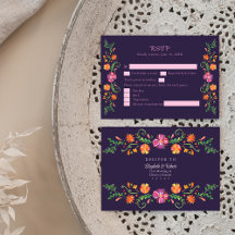 Lila mexikansk blomsterfirande bröllops-svarskort