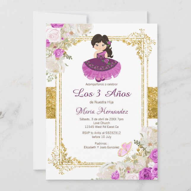 Lila Mexikansk resepress Tredje födelsedagen 1-inb Inbjudningar (Framsida)