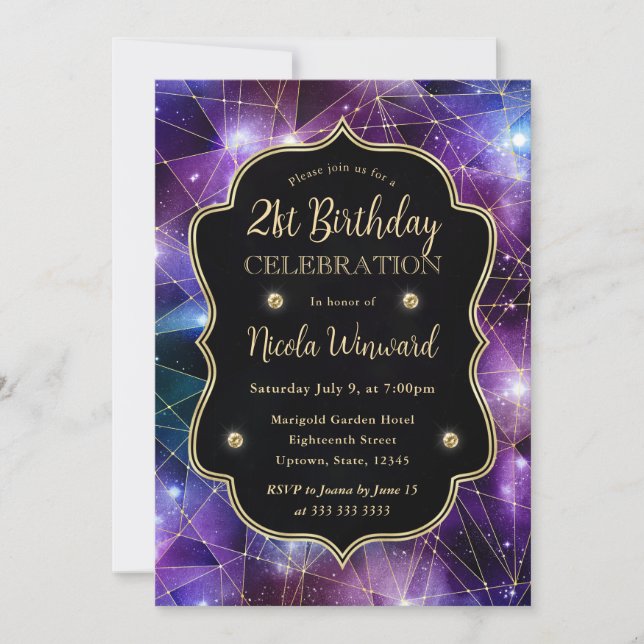Lila Midnatt Kristall Galax 21-årsdag Inbjudningar (Framsida)