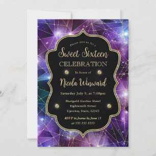Lila Midnatt Kristall Galax Sweet 16 foto Inbjudningar
