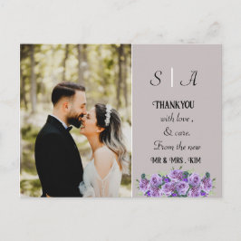 lila minimalistisk Mjuk Grå och Svart Foto Tack Vykort